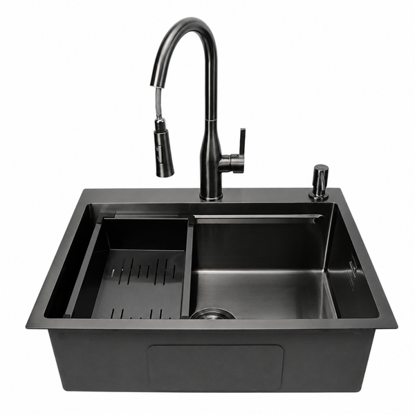 Комплект кухонної мийки 63х50HM PVD Pllen&oacute; Lazio ST08 Grafite SL43881 фото