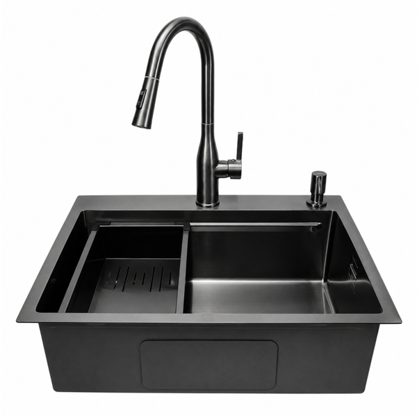 Комплект кухонної мийки 63х50HM PVD Pllen&oacute; Lazio ST08 Grafite SL43881 фото