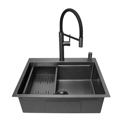 Комплект кухонної мийки 63х50HM PVD Pllen&oacute; Lazio ST05 Grafite SL33894 фото