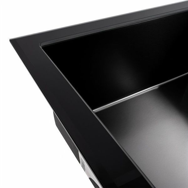 Кухонна мийка скляна CM 78*50 PVD Platinum Handmade чорна 44567 фото