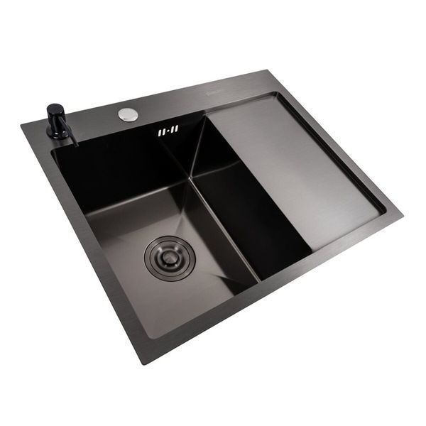Кухонна мийка CM 58*48 L чорна PVD VALESO Handmade (круглий сифон 3,0/0,8) 45897 фото