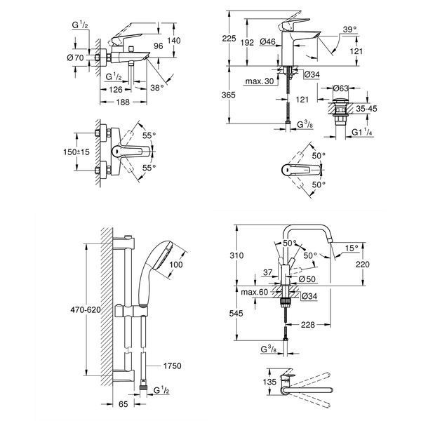 Набор смесителей 4 в 1 для ванной комнаты и кухни Grohe QuickFix Start Black M-Size UA303301MK CV033954 фото