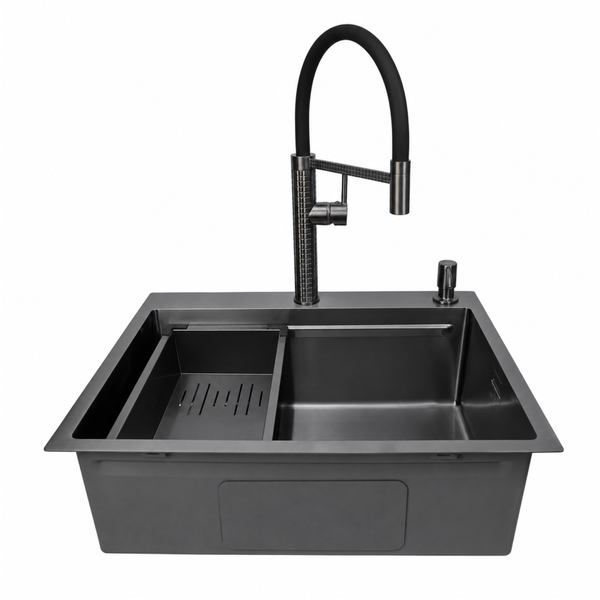 Комплект кухонної мийки 63х50HM PVD Pllen&oacute; Lazio ST05 Grafite SL33894 фото