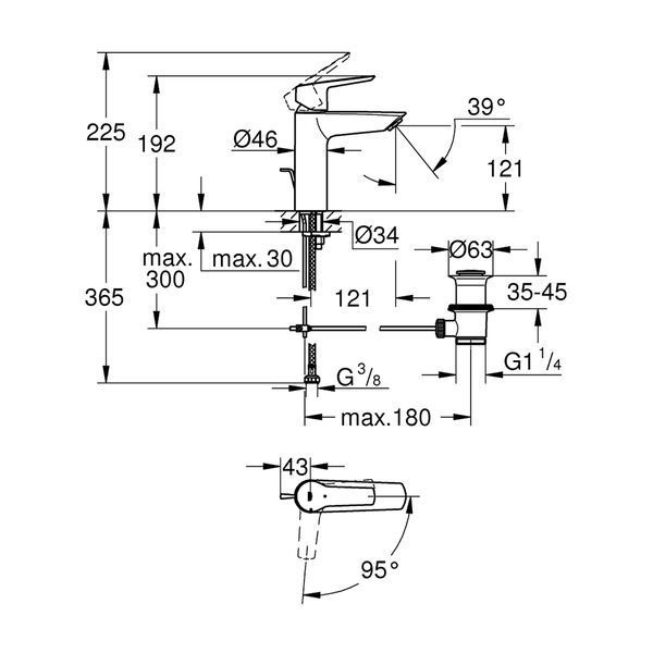 Смеситель для раковины Grohe QuickFix Start ES M-Size 23552002 с донным клапаном CV036249 фото