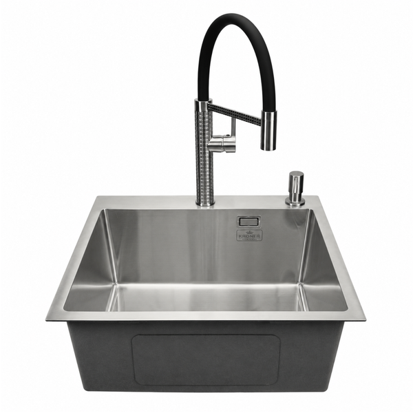 Комплект кухонной мойки Kroner KRP Geb&uuml;rstet 50х50HM ST15 BLK SL43895 фото