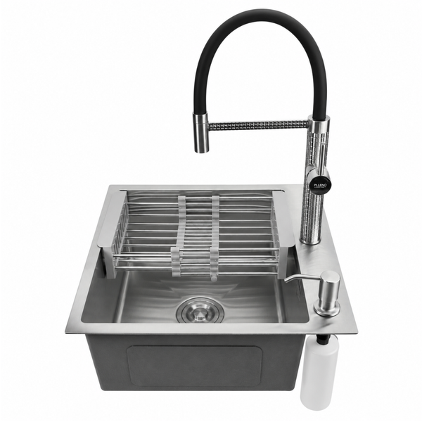 Комплект кухонной мойки Kroner KRP Geb&uuml;rstet 50х50HM ST15 BLK SL43895 фото