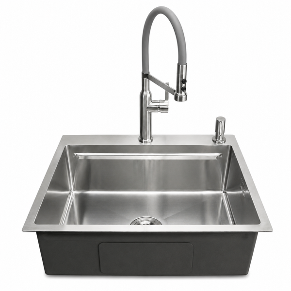 Комплект кухонной мойки Kroner KRP Geb&uuml;rstet 63х50HM ST17 GRA SL43730 фото