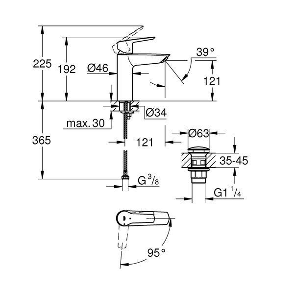 Змішувач для раковини Grohe QuickFix Start ES M-Size 237462432 з донним клапаном CV036253 фото