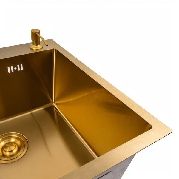Кухонна мийка 50*50 PVD Gold Valeso Handmade (сифон круглий, 3,0/0,8) 45921 фото