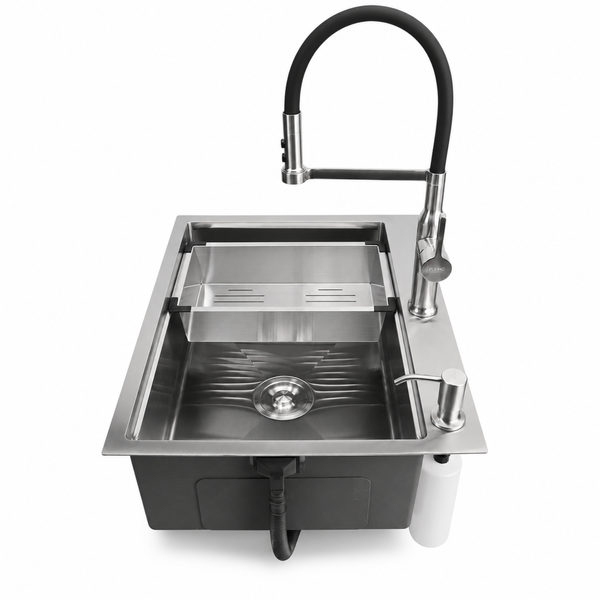 Комплект кухонной мойки Kroner KRP Geb&uuml;rstet 63х50HM ST04 BLK SL43711 фото