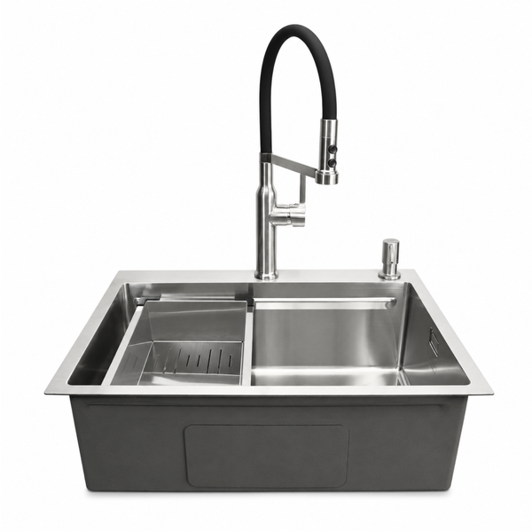 Комплект кухонной мойки Kroner KRP Geb&uuml;rstet 63х50HM ST04 BLK SL43711 фото