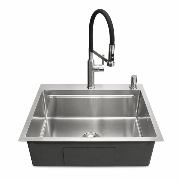 Комплект кухонной мойки Kroner KRP Geb&uuml;rstet 63х50HM ST04 BLK SL43711 фото