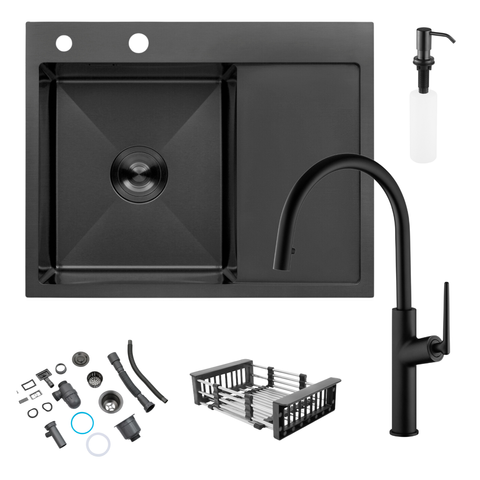 Комплект кухонної мийки Kroner KRP Schwarze 6350LHM PVD ST06 nero SL42179 фото