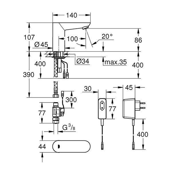 Смеситель бесконтактный для раковины Grohe Euroeco Cosmopolitan E 36269000 CV036611 фото