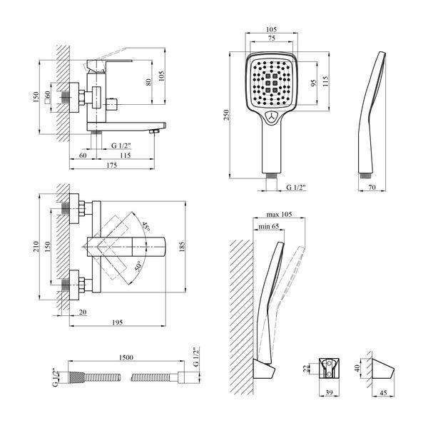 Смеситель для ванны Kroner KRP Edelstahl Kubus - PVD060 CV035907 фото
