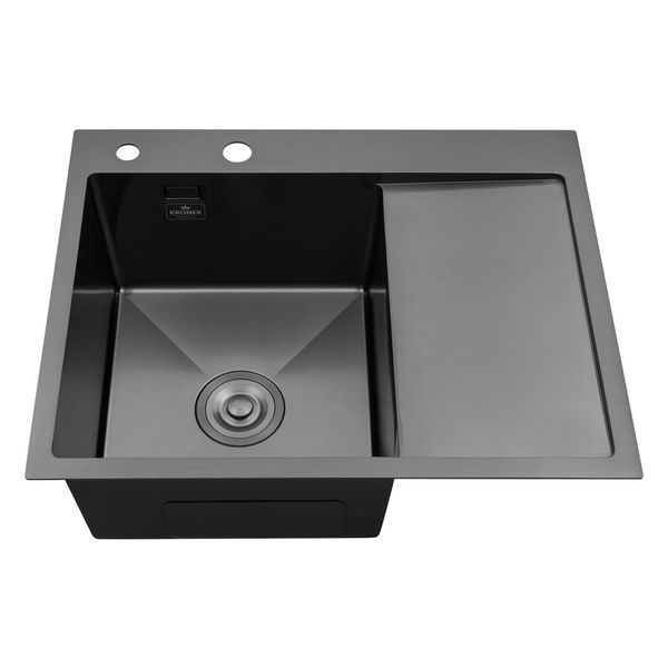 Комплект кухонной мойки Kroner KRP Schwarze 6350LHM PVD ST06 nero SL42179 фото