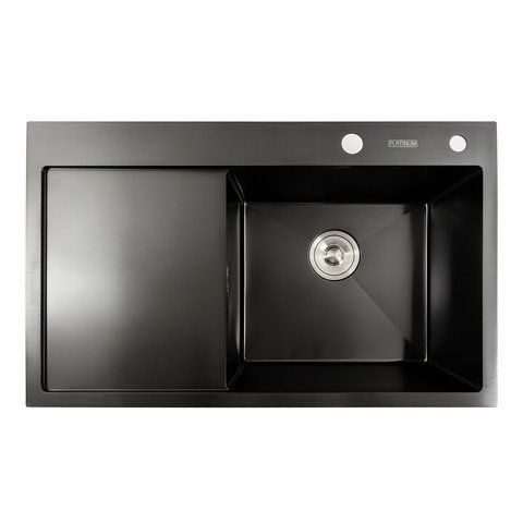 Кухонная мойка черная PVD 78*48 R Platinum Handmade (два отверстия, круглый сифон 3,0/0,8) 42218 фото