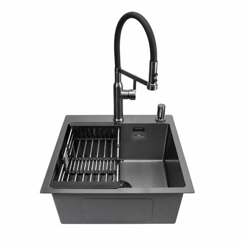 Комплект кухонної мийки Kroner KRP Schwarze 50х50HM PVD ST07 Grafite SL43840 фото