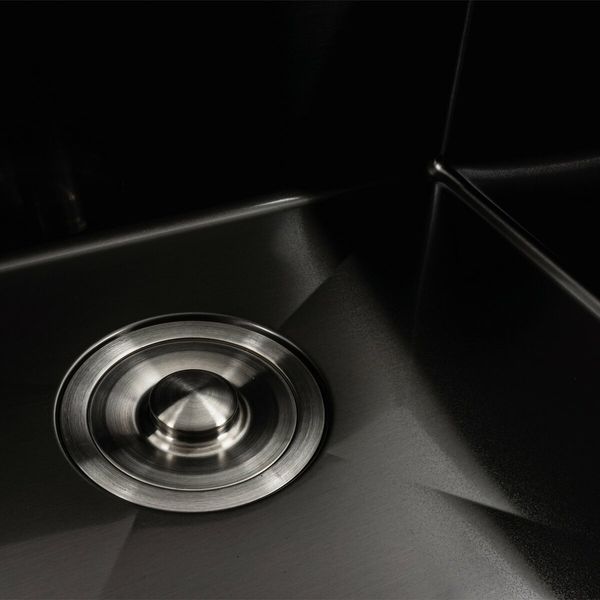 Кухонна мийка чорна PVD 78*48 R Platinum Handmade (два отвори, круглий сифон 3,0/0,8) 42218 фото