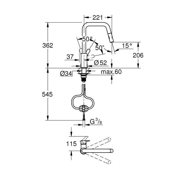 Змішувач для кухні з висувним виливом Grohe QuickFix Start 30631000 CV036255 фото