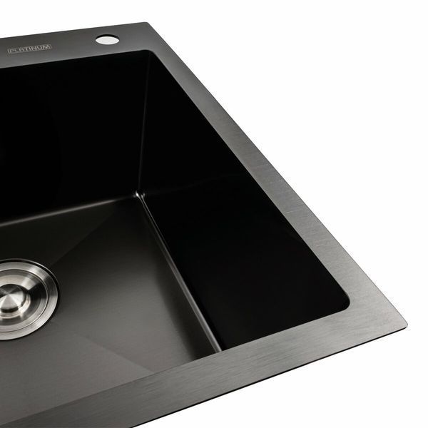 Кухонна мийка чорна PVD 78*48 R Platinum Handmade (два отвори, круглий сифон 3,0/0,8) 42218 фото