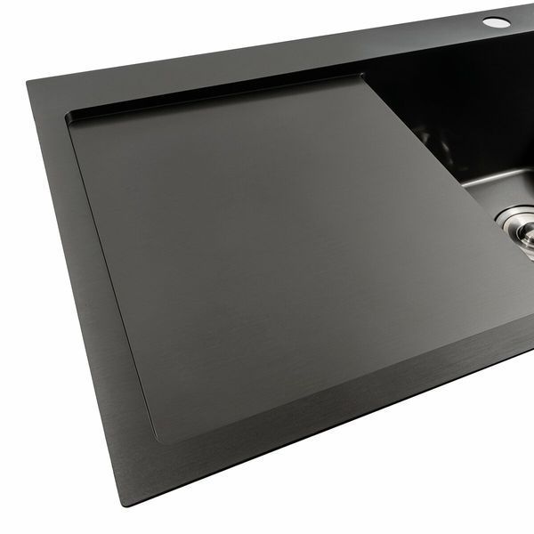Кухонна мийка чорна PVD 78*48 R Platinum Handmade (два отвори, круглий сифон 3,0/0,8) 42218 фото