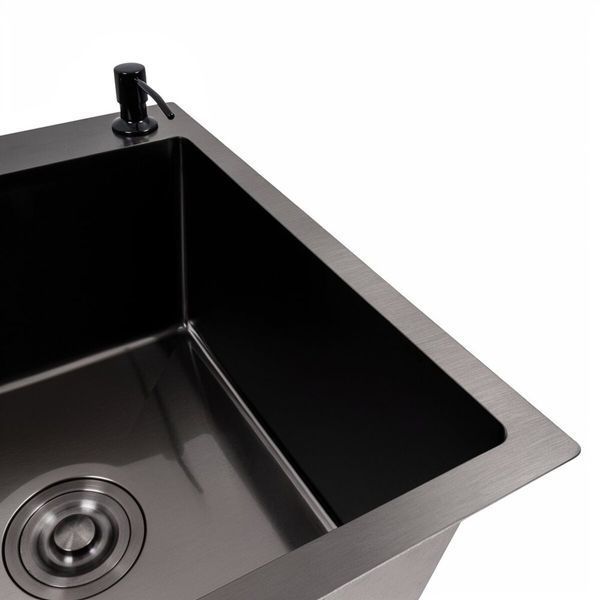 Кухонна мийка CM 65*50 R чорна PVD VALESO Handmade (круглий сифон 3,0/0,8) 45902 фото