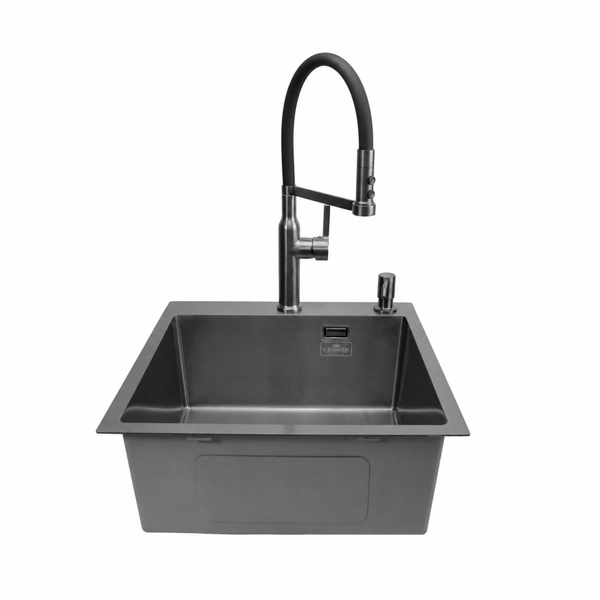 Комплект кухонной мойки Kroner KRP Schwarze 50х50HM PVD ST07 Grafite SL43840 фото