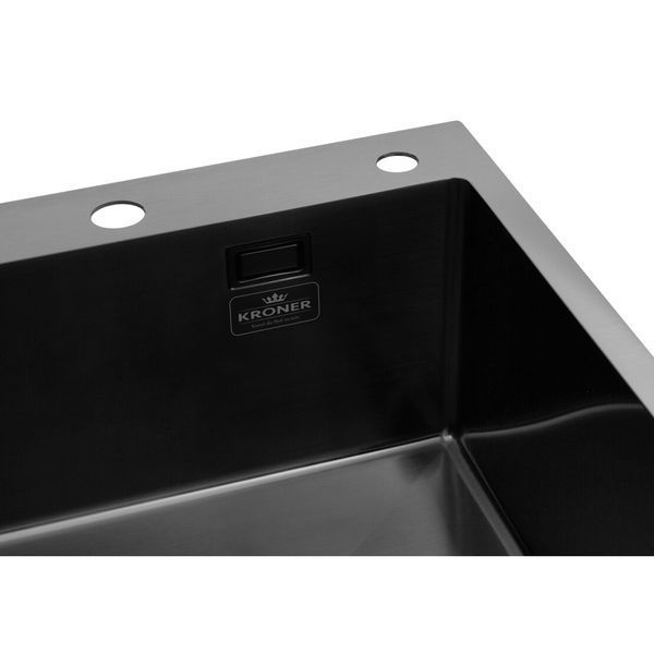 Комплект кухонной мойки Kroner KRP Schwarze 50х50HM PVD ST07 Grafite SL43840 фото