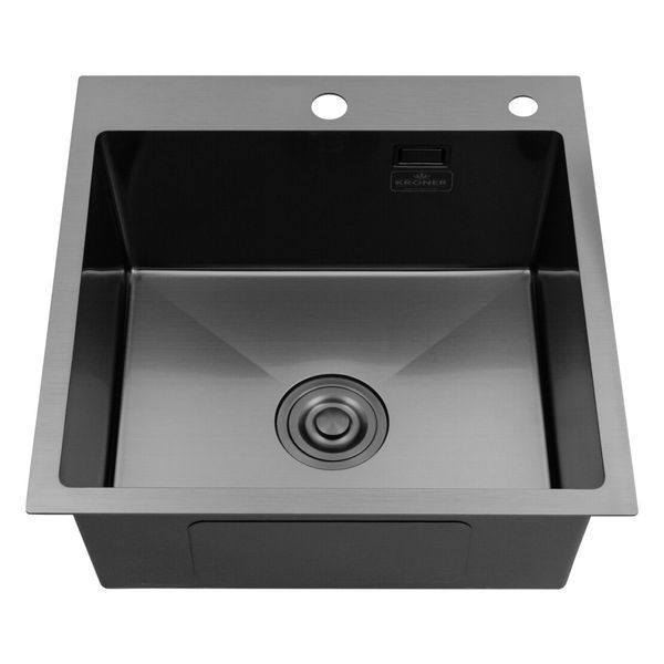 Комплект кухонной мойки Kroner KRP Schwarze 50х50HM PVD ST07 Grafite SL43840 фото