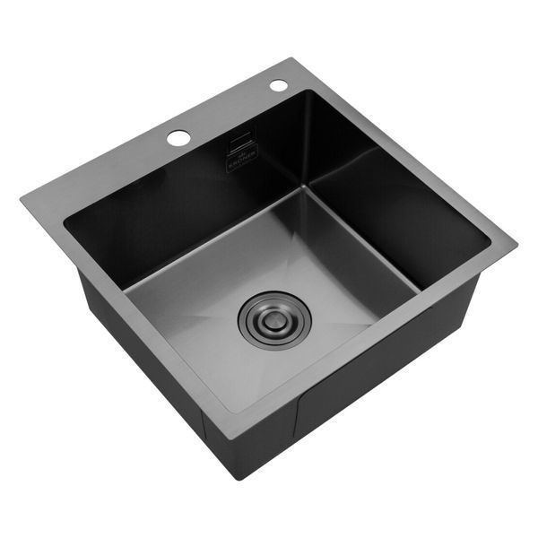 Комплект кухонной мойки Kroner KRP Schwarze 50х50HM PVD ST07 Grafite SL43840 фото