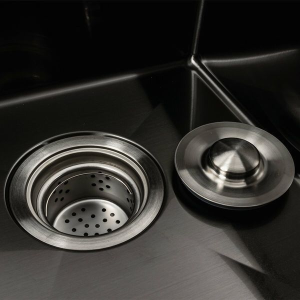 Кухонна мийка чорна PVD 58*48 L Platinum Handmade (два отвори, круглий сифон 3,0/0,8) 42226 фото