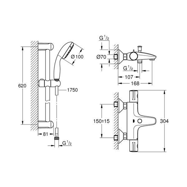 Змішувач для ванни Grohe Grohtherm 800 34567000 з душовим гарнітуром 27948001 (34567001) CV032204 фото
