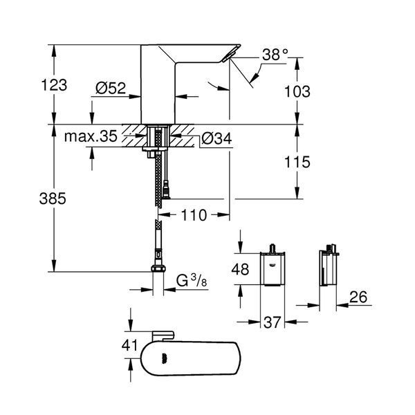 Смеситель бесконтактный для раковины Grohe Bau Cosmopolitan E 36451000 CV036263 фото