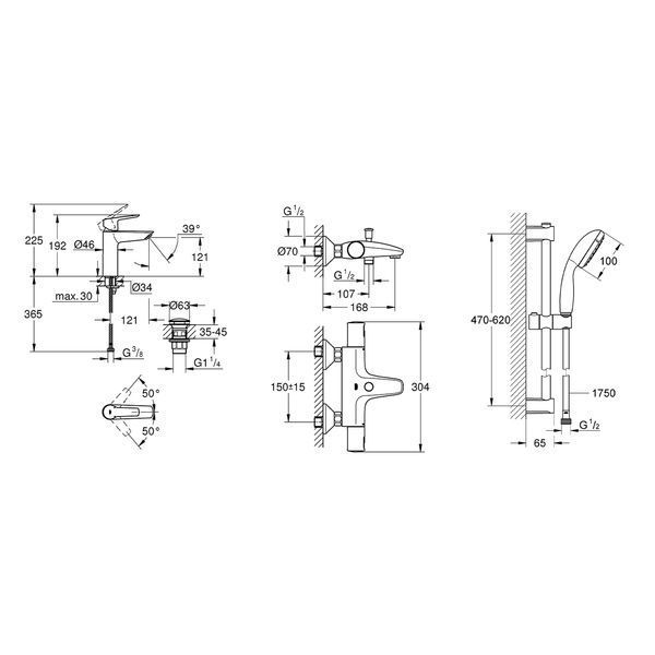 Набор смесителей 3 в 1 для ванной комнаты Grohe QuickFix Start Black UA303304TM CV032755 фото