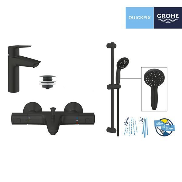Набор смесителей 3 в 1 для ванной комнаты Grohe QuickFix Start Black UA303304TM CV032755 фото