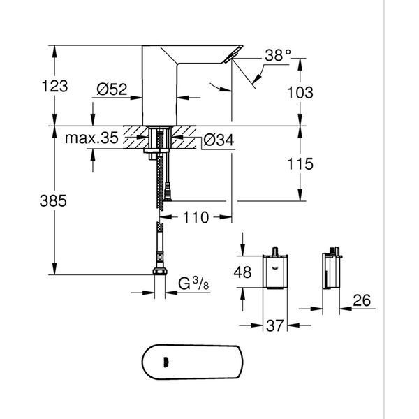 Смеситель бесконтактный для раковины Grohe Bau Cosmopolitan E 36452000 без смешивания CV036265 фото