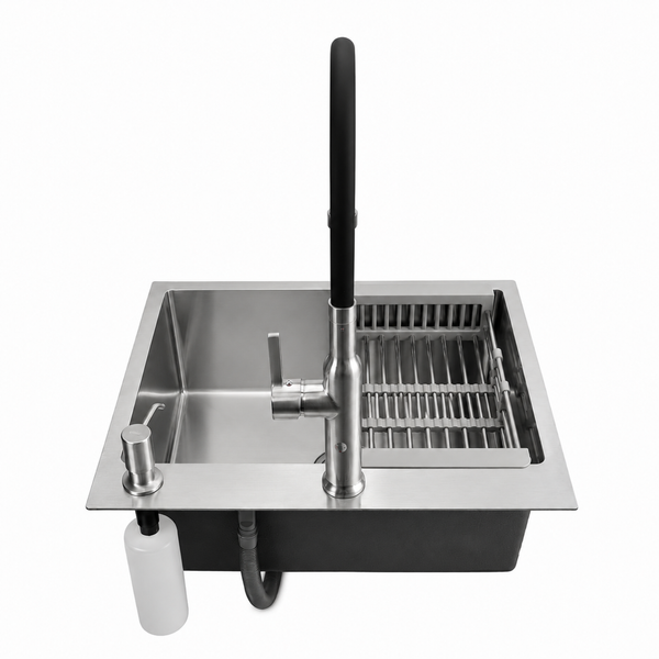 Комплект кухонной мойки Kroner KRP Geb&uuml;rstet 50х50HM ST04 BLK SL43479 фото