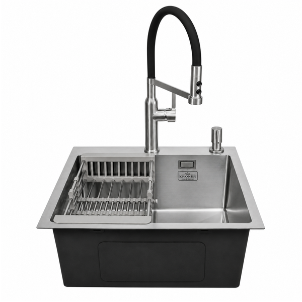 Комплект кухонной мойки Kroner KRP Geb&uuml;rstet 50х50HM ST04 BLK SL43479 фото