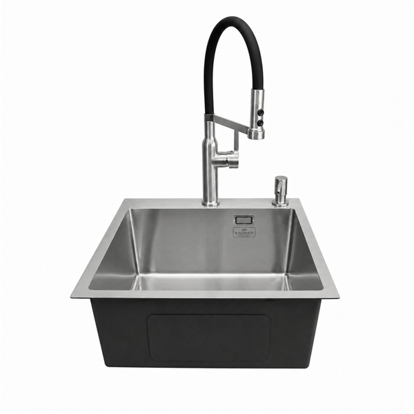 Комплект кухонной мойки Kroner KRP Geb&uuml;rstet 50х50HM ST04 BLK SL43479 фото