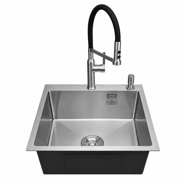 Комплект кухонной мойки Kroner KRP Geb&uuml;rstet 50х50HM ST04 BLK SL43479 фото