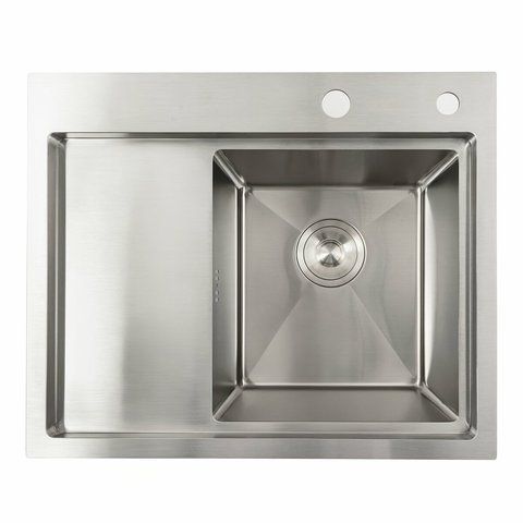 Кухонная мойка нержавейка 58*48 R Platinum Handmade (два отверстия, круглый сифон 3,0/0,8) 42229 фото