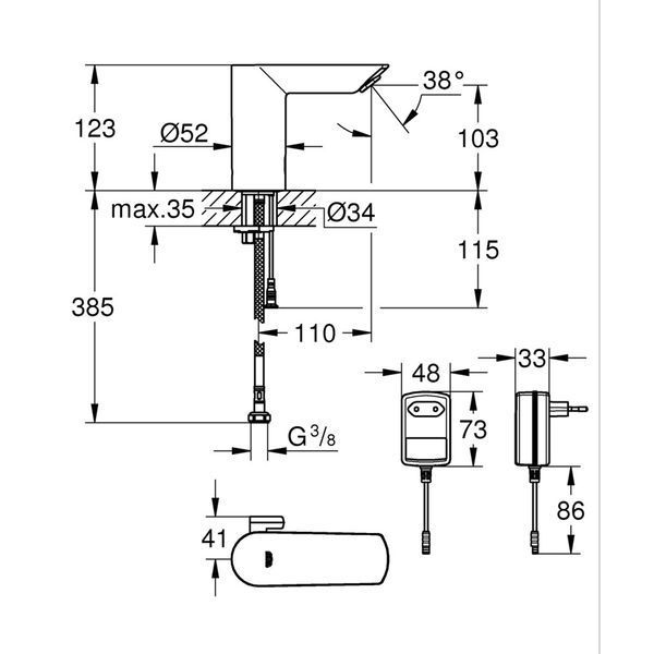 Змішувач безконтактний для раковини Grohe Bau Cosmopolitan E 36453000 CV036267 фото